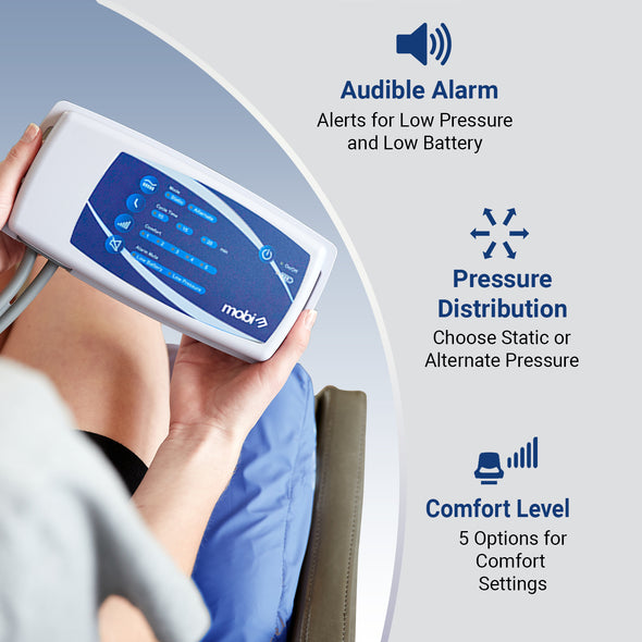 Alternating Pressure Wheelchair Cushion by MobiCushion - Pneumatic Air Pillow - Relief for Pressure Sores - Blue